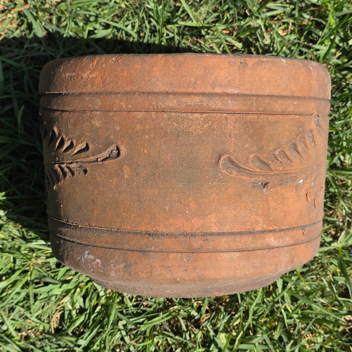 Vintage Terracotta Planter 10" Floral Relief Aged Clay Flower Pot Heavy Duty