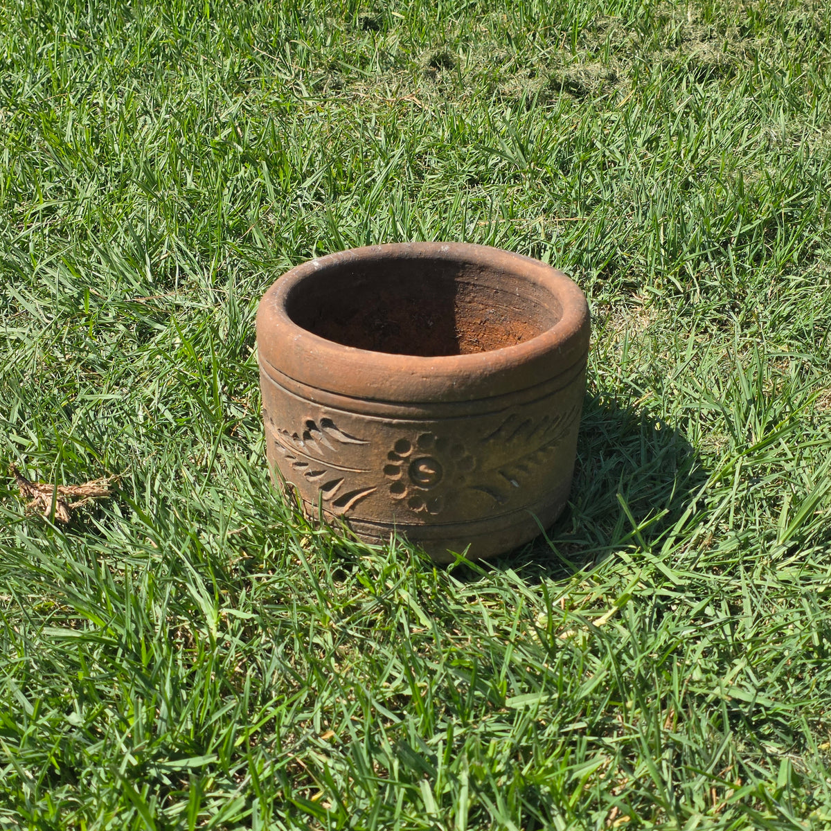 Vintage Terracotta Planter 10" Floral Relief Aged Clay Flower Pot Heavy Duty