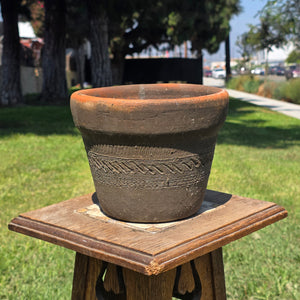 Vtg Mexico Terracotta Planter Aztec Geometric Carved Clay Pot Southwestern 6"