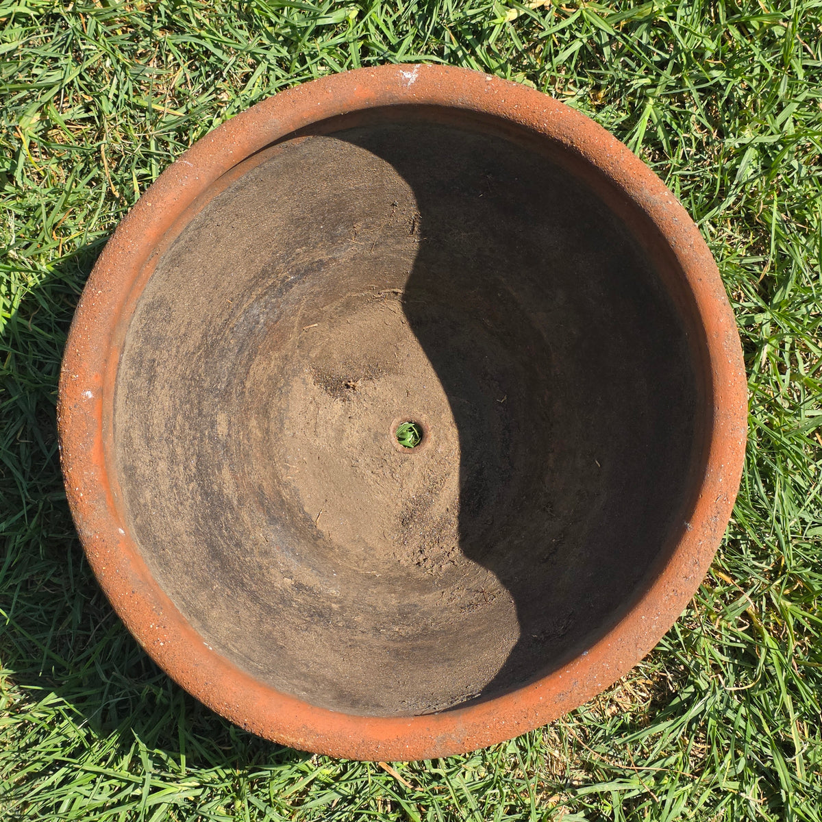 Vtg Mexican Terracotta Planter Sunburst Flower Clay Pot 15" Rustic Garden MCM