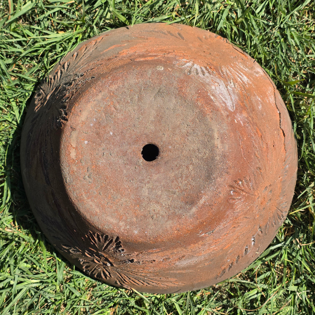 Vtg Mexican Terracotta Planter Sunburst Flower Clay Pot 15" Rustic Garden MCM
