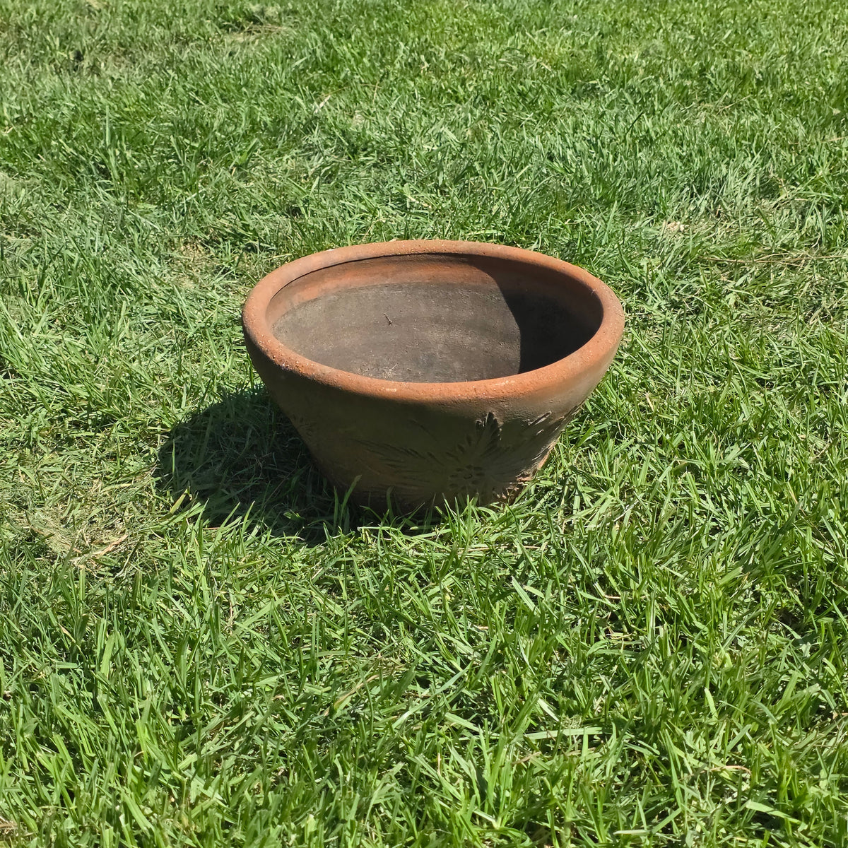 Vtg Mexican Terracotta Planter Sunburst Flower Clay Pot 15" Rustic Garden MCM