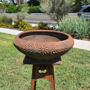 Vintage Mexican Terracotta Planter Daisy Flower Low Bowl 17" Rustic Garden MCM