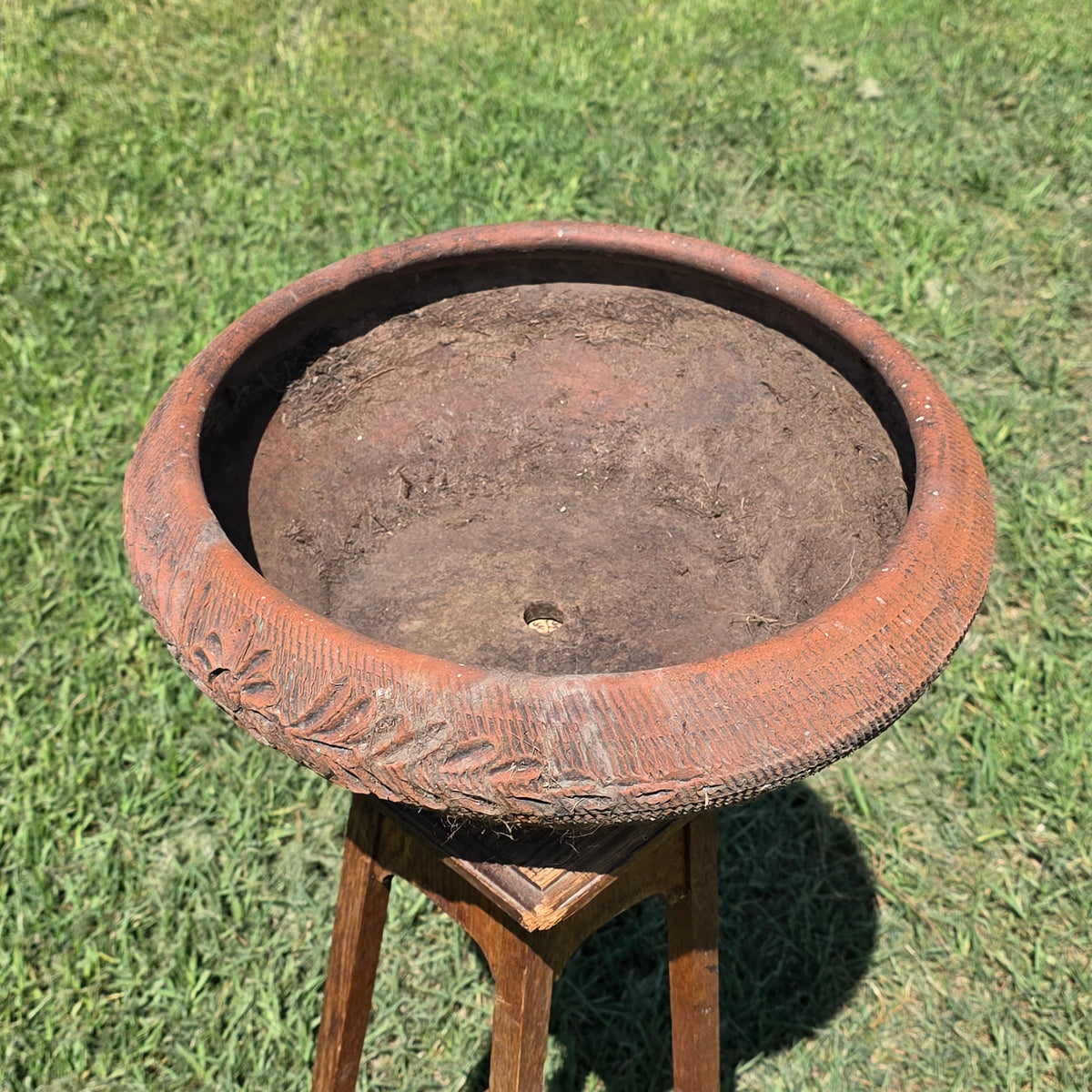 Vintage Mexican Terracotta Planter Daisy Flower Low Bowl 17" Rustic Garden MCM