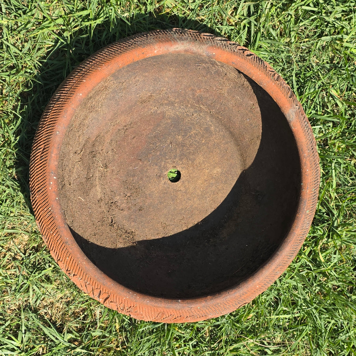 Vintage Mexican Terracotta Planter Daisy Flower Low Bowl 17" Rustic Garden MCM