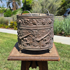 Antique Dutch Copper Repousse Planter Pot Embossed Children Dog Cat Cachepot