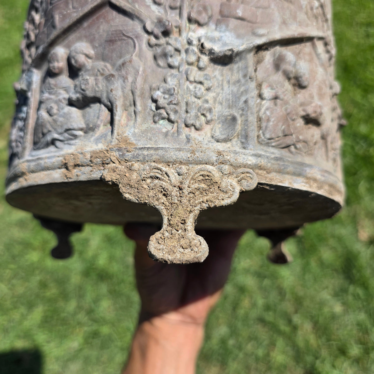 Antique Dutch Copper Repousse Planter Pot Embossed Children Dog Cat Cachepot