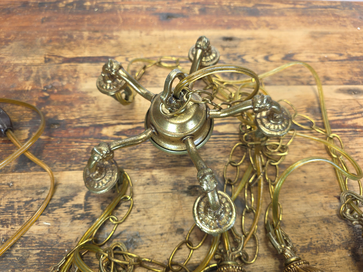 Vintage 1975 EK Hollywood Regency Brass 5 Light Cascade Swag Chandelier Lamp