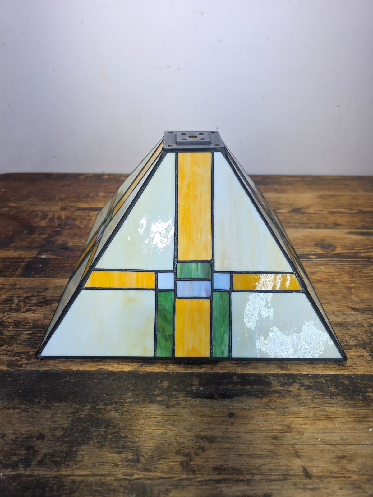 Vintage Mission Style Stained Glass Table Lamp Phelps Dodge Red Brass 1950s (Damage)
