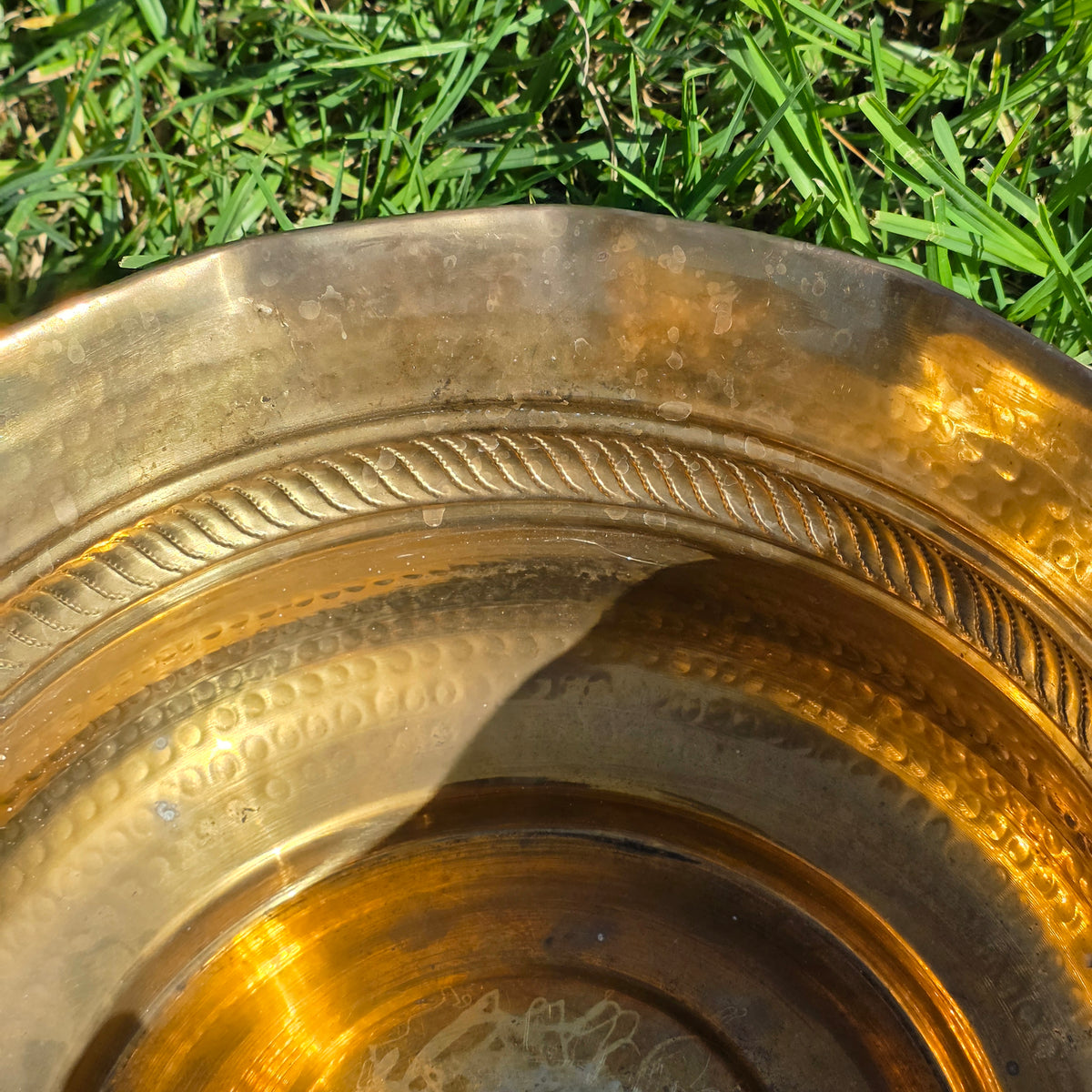 Vintage Solid Brass Planter Bowl 12" India Scalloped Rope Large Jardiniere Gold