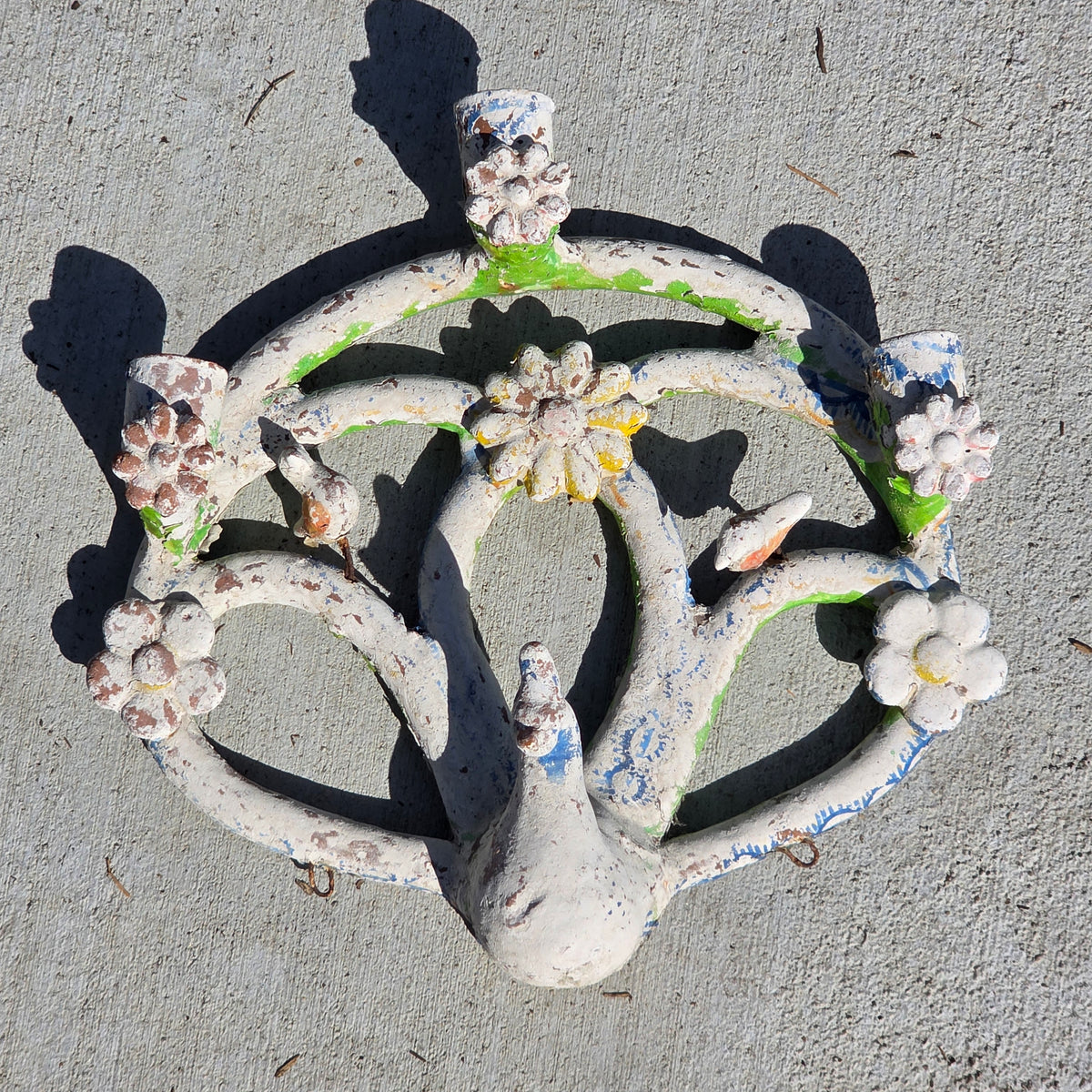 Vintage Mexican Folk Art Pottery Tree of Life Peacock Candle Holder Wall Sconce