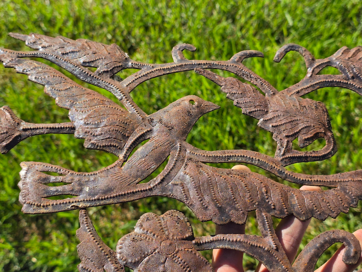 Vintage Haitian Metal Art Wall Sculpture Steel Drum Tree of Life Birds Garden