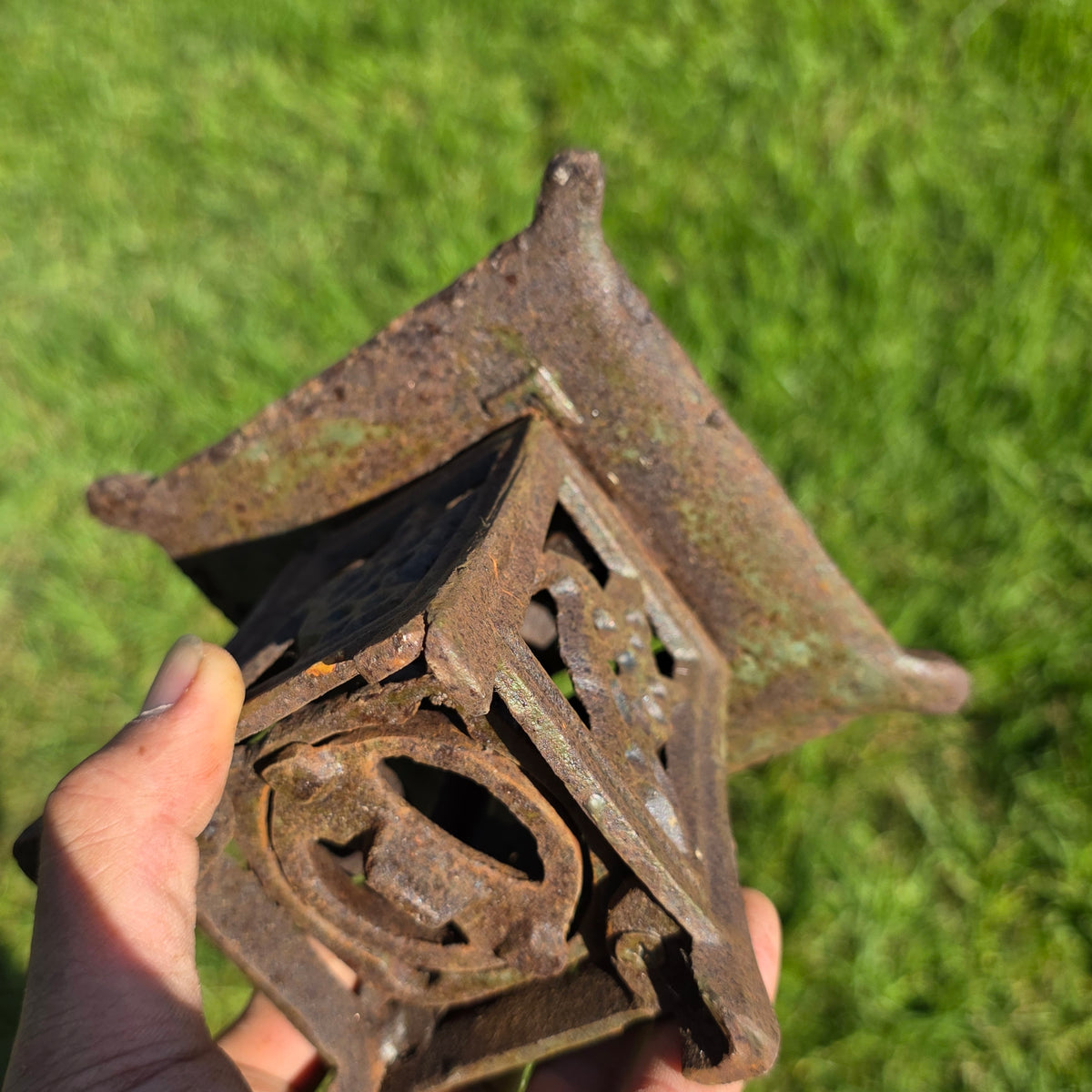 Vintage Japanese Cast Iron Lantern Pagoda Bird Hummingbird Hanging Candle Holder