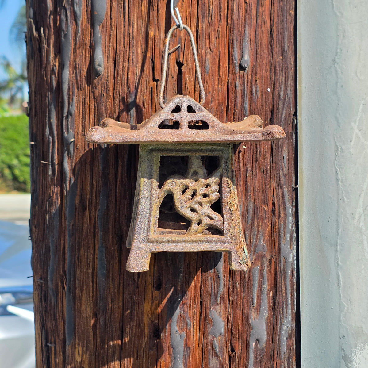 Vintage Japanese Cast Iron Lantern Pagoda Bird Hummingbird Hanging Candle Holder