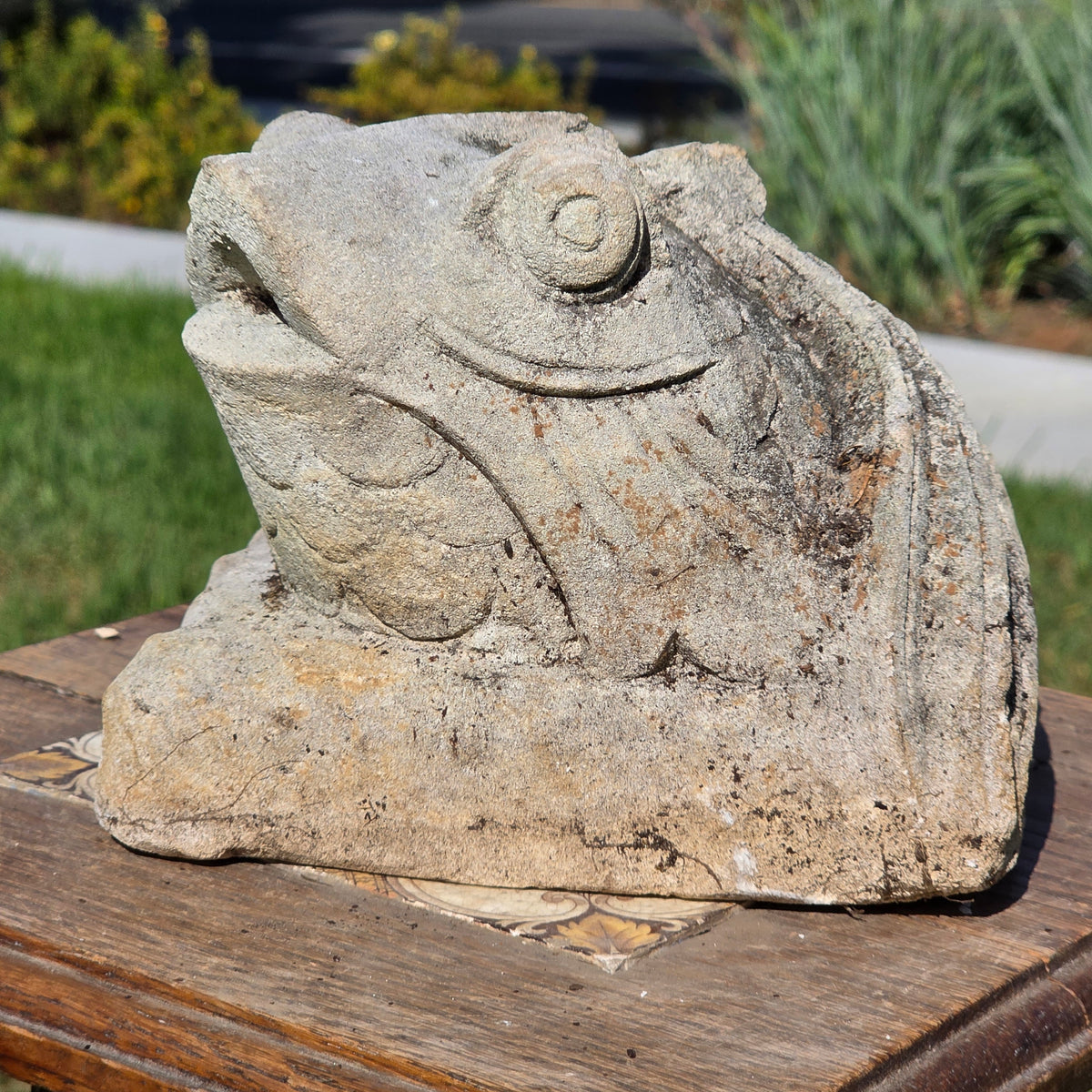 Vintage Carved Stone Fish Gargoyle Garden Statue Ornament Figurine Heavy 6"