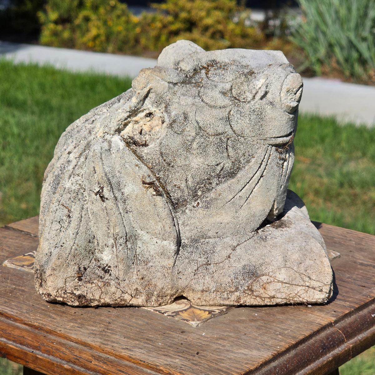 Vintage Carved Stone Fish Gargoyle Garden Statue Ornament Figurine Heavy 6"