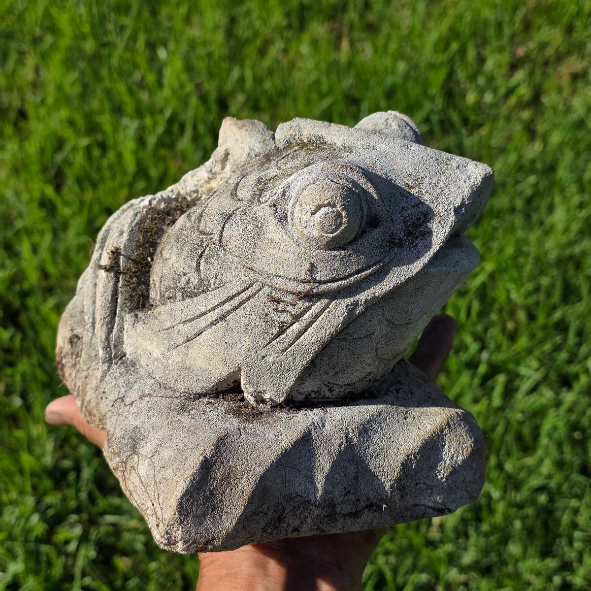 Vintage Carved Stone Fish Gargoyle Garden Statue Ornament Figurine Heavy 6"