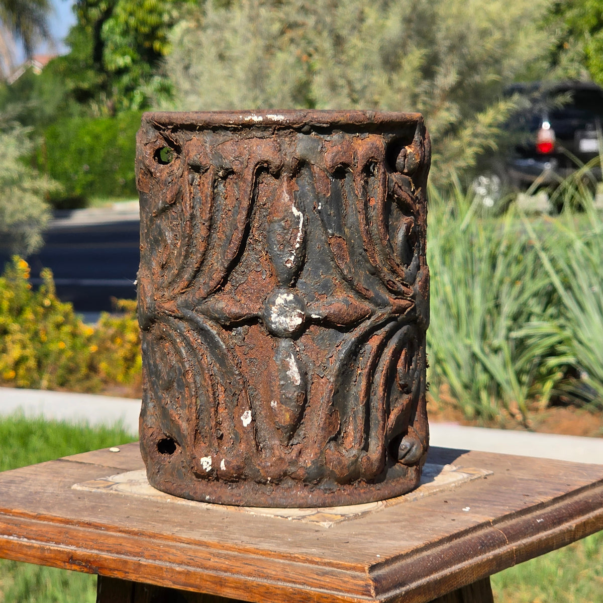 Antique Ornate Cast Iron Column Post Sleeve Wrap Floral Architectural Salvage