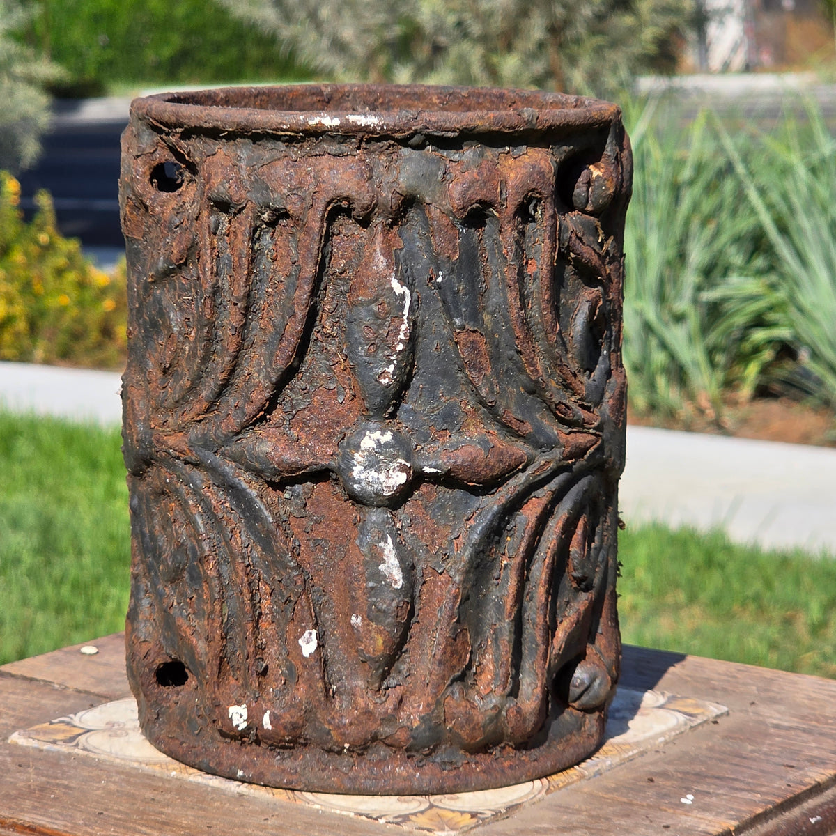 Antique Ornate Cast Iron Column Post Sleeve Wrap Floral Architectural Salvage