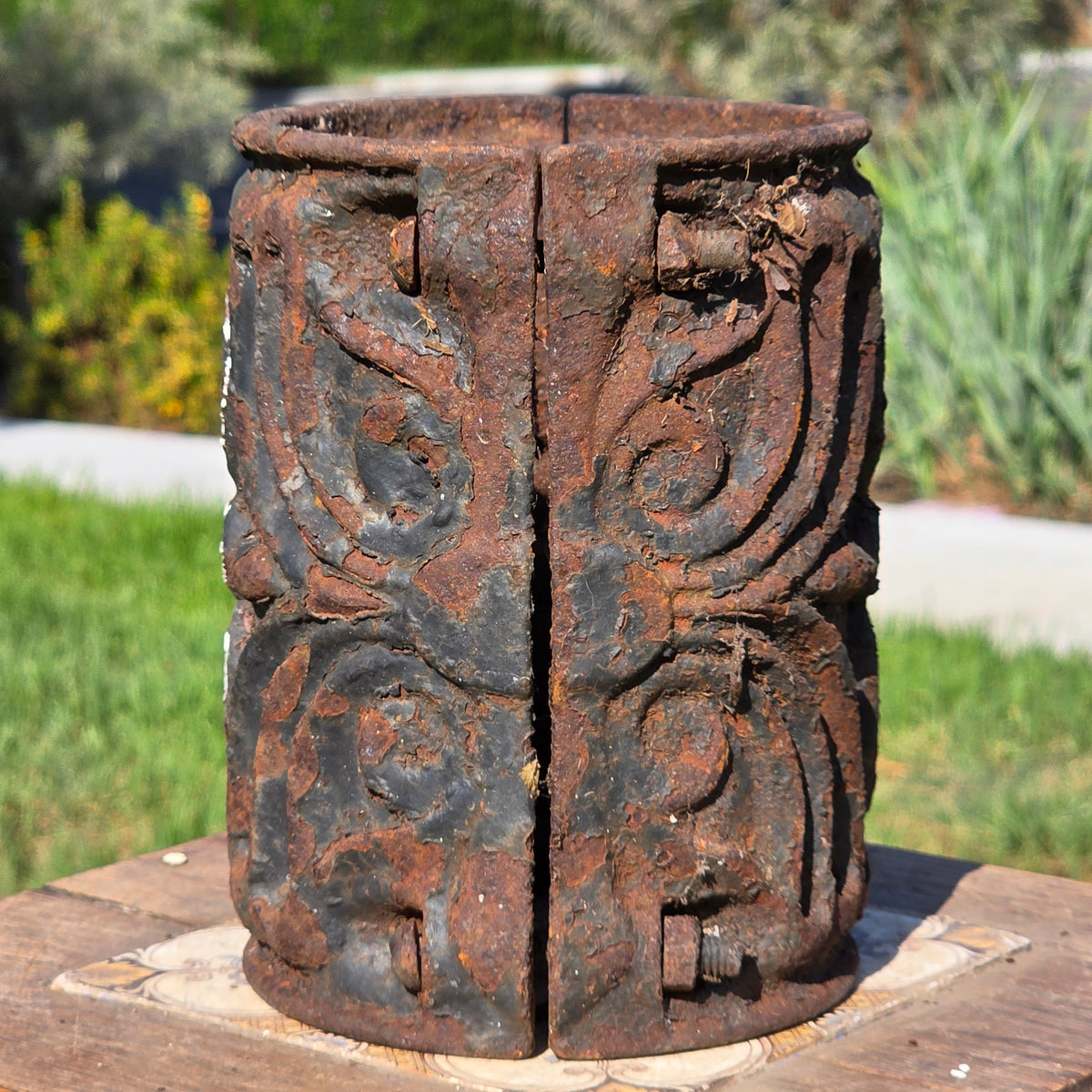 Antique Ornate Cast Iron Column Post Sleeve Wrap Floral Architectural Salvage