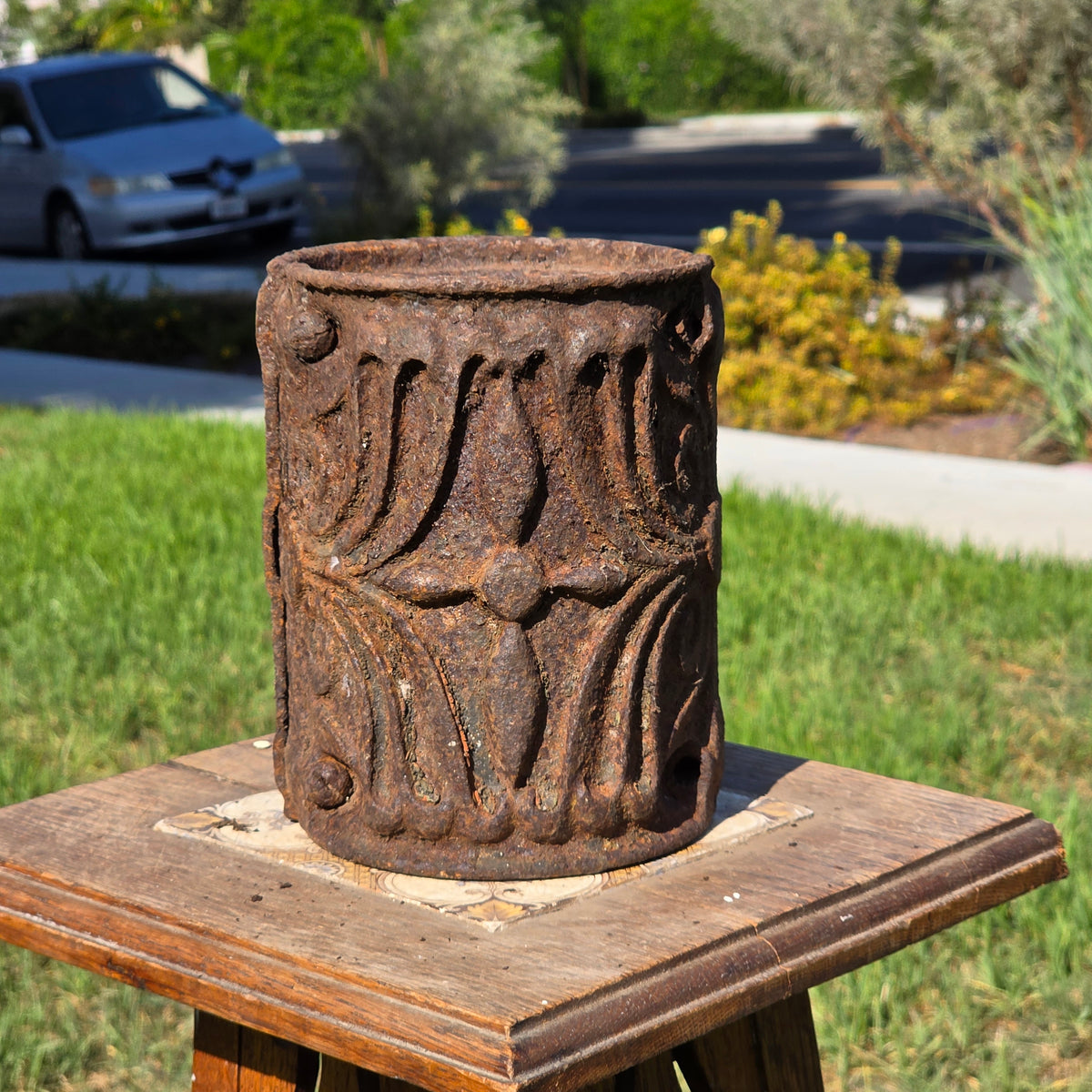 Antique Ornate Cast Iron Column Post Sleeve Wrap Floral Architectural Salvage