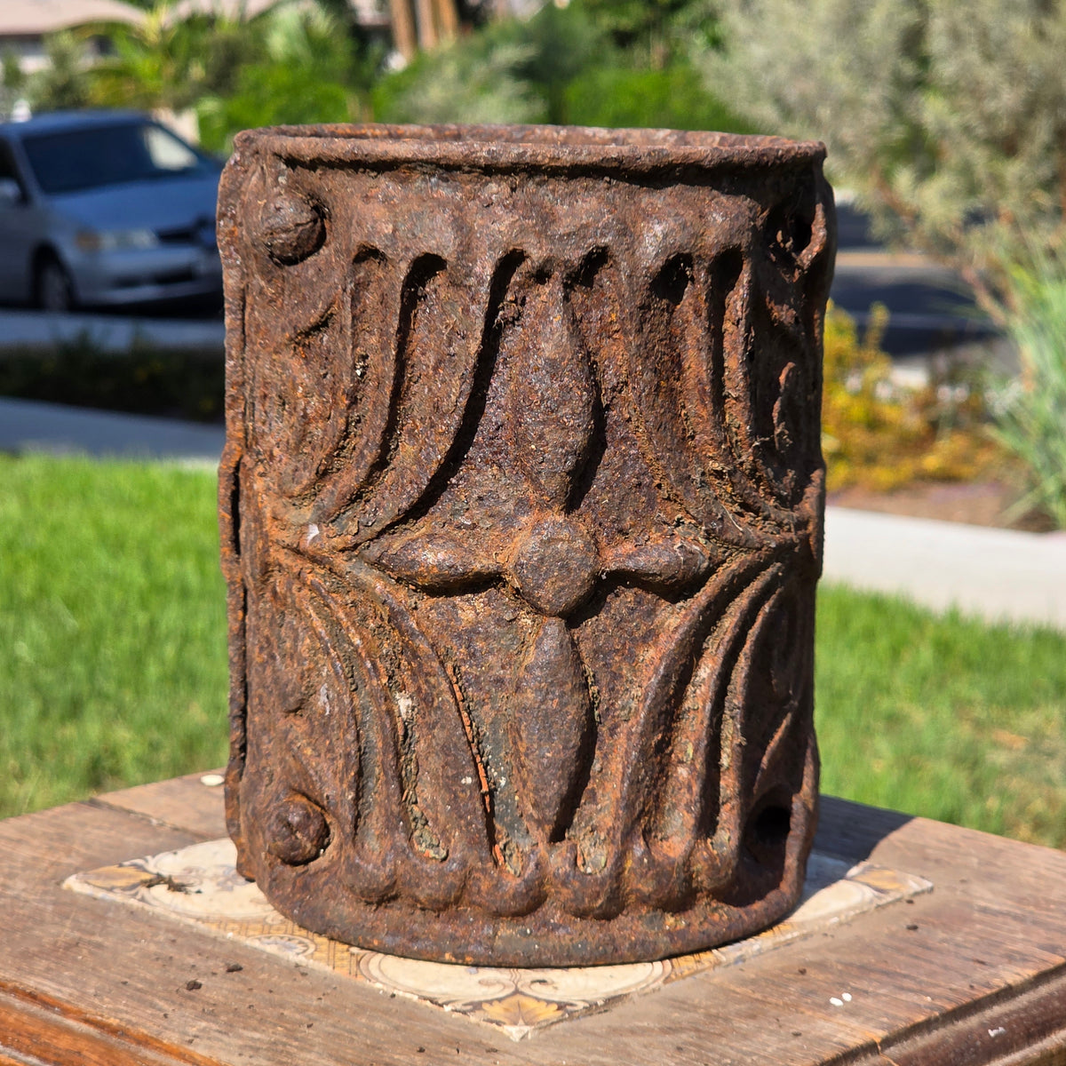Antique Ornate Cast Iron Column Post Sleeve Wrap Floral Architectural Salvage