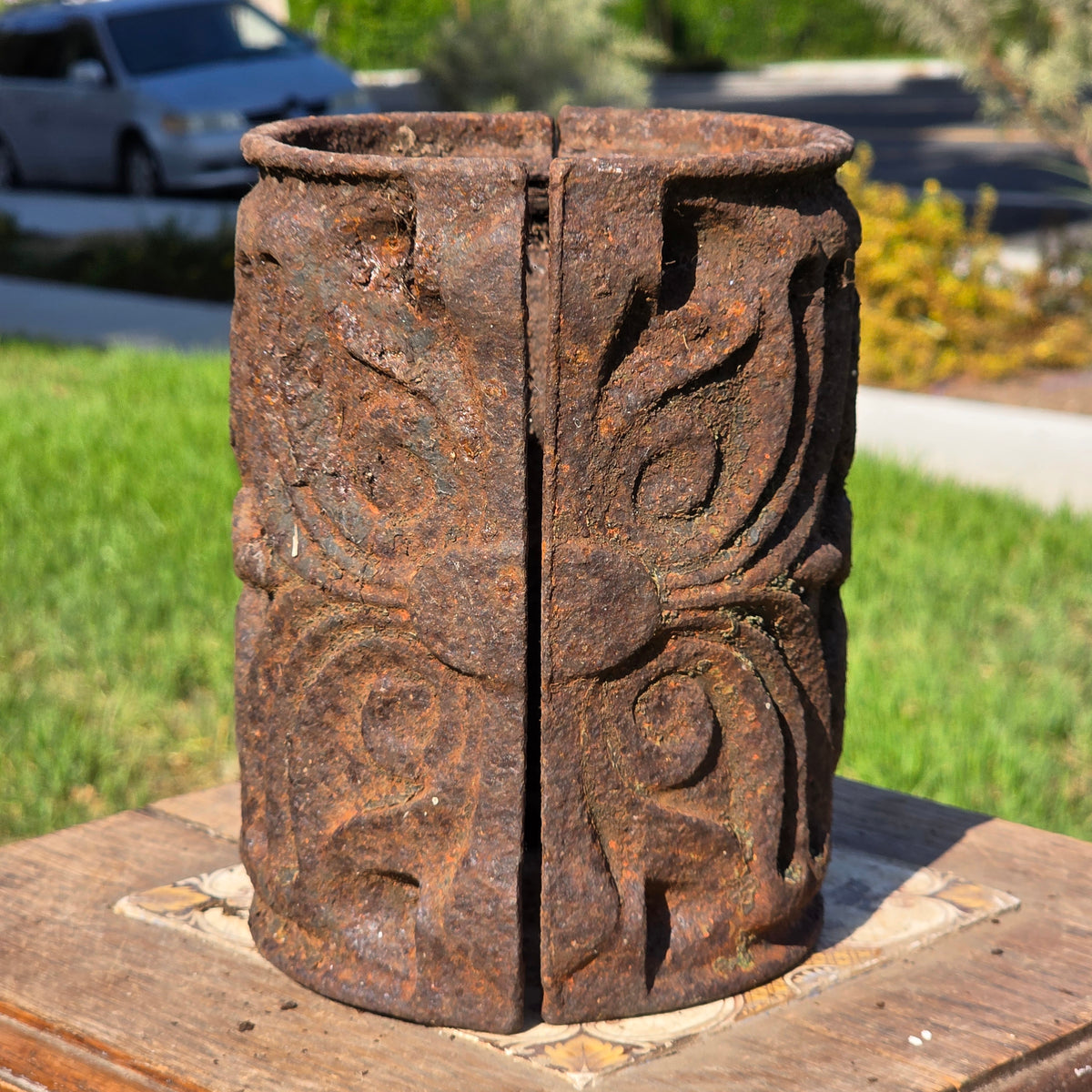 Antique Ornate Cast Iron Column Post Sleeve Wrap Floral Architectural Salvage