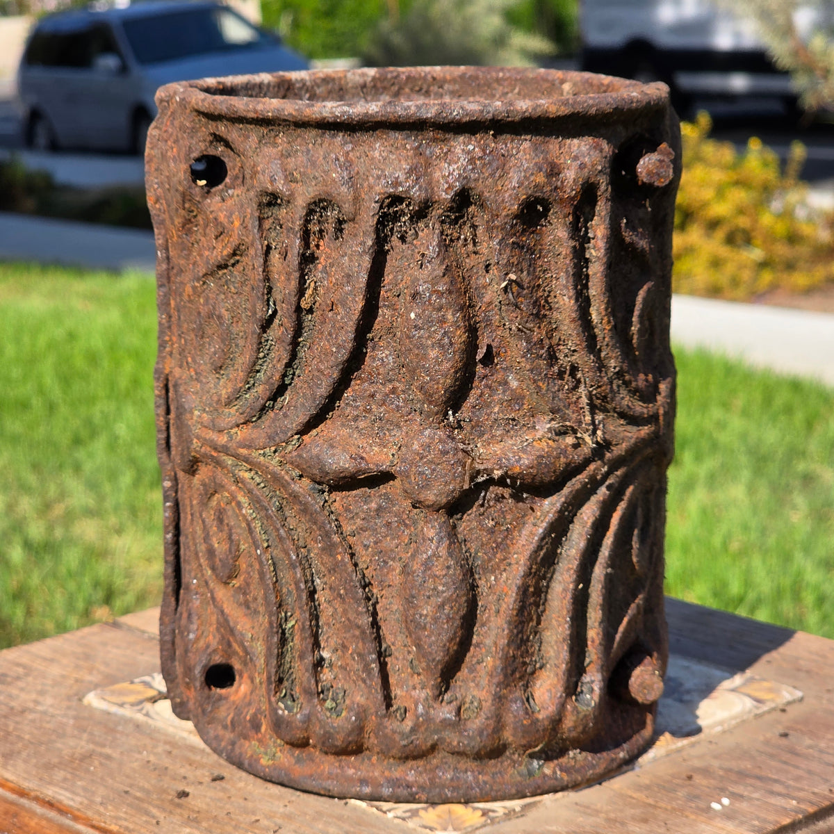 Antique Ornate Cast Iron Column Post Sleeve Wrap Floral Architectural Salvage