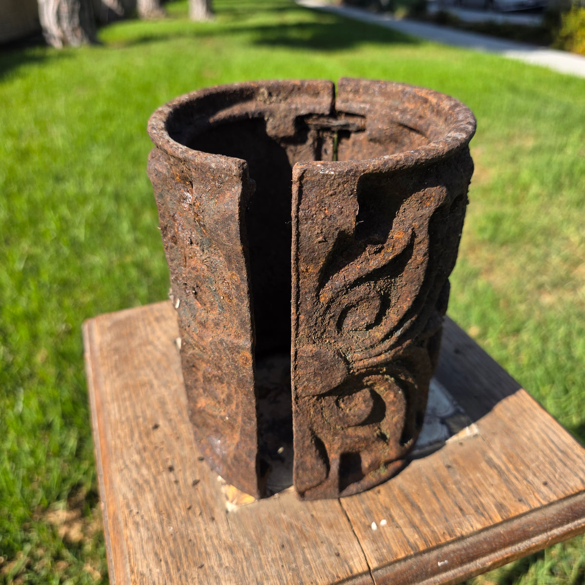 Antique Ornate Cast Iron Column Post Sleeve Wrap Floral Architectural Salvage