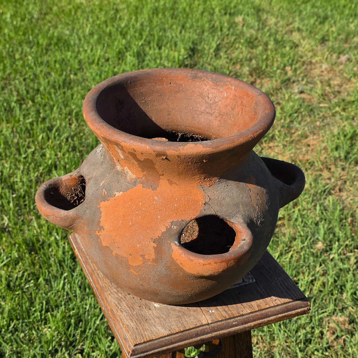 Vtg Mexico Terracotta Strawberry Planter Pot 4 Pocket Clay Herb Jar Rustic 10"