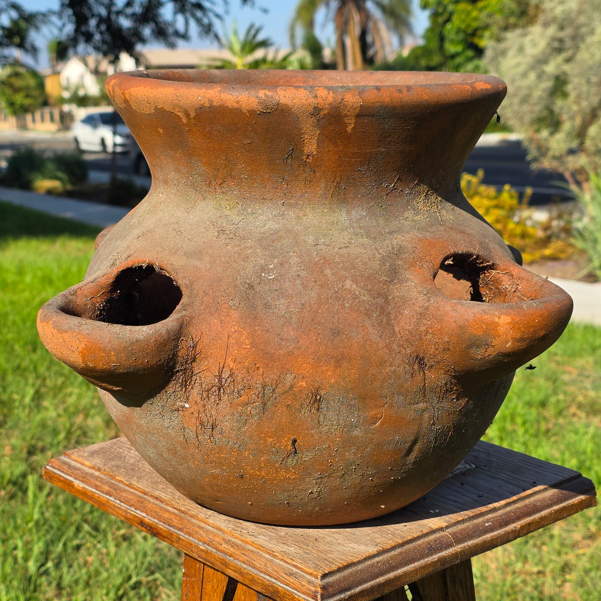 Vtg Mexico Terracotta Strawberry Planter Pot 4 Pocket Clay Herb Jar Rustic 10"