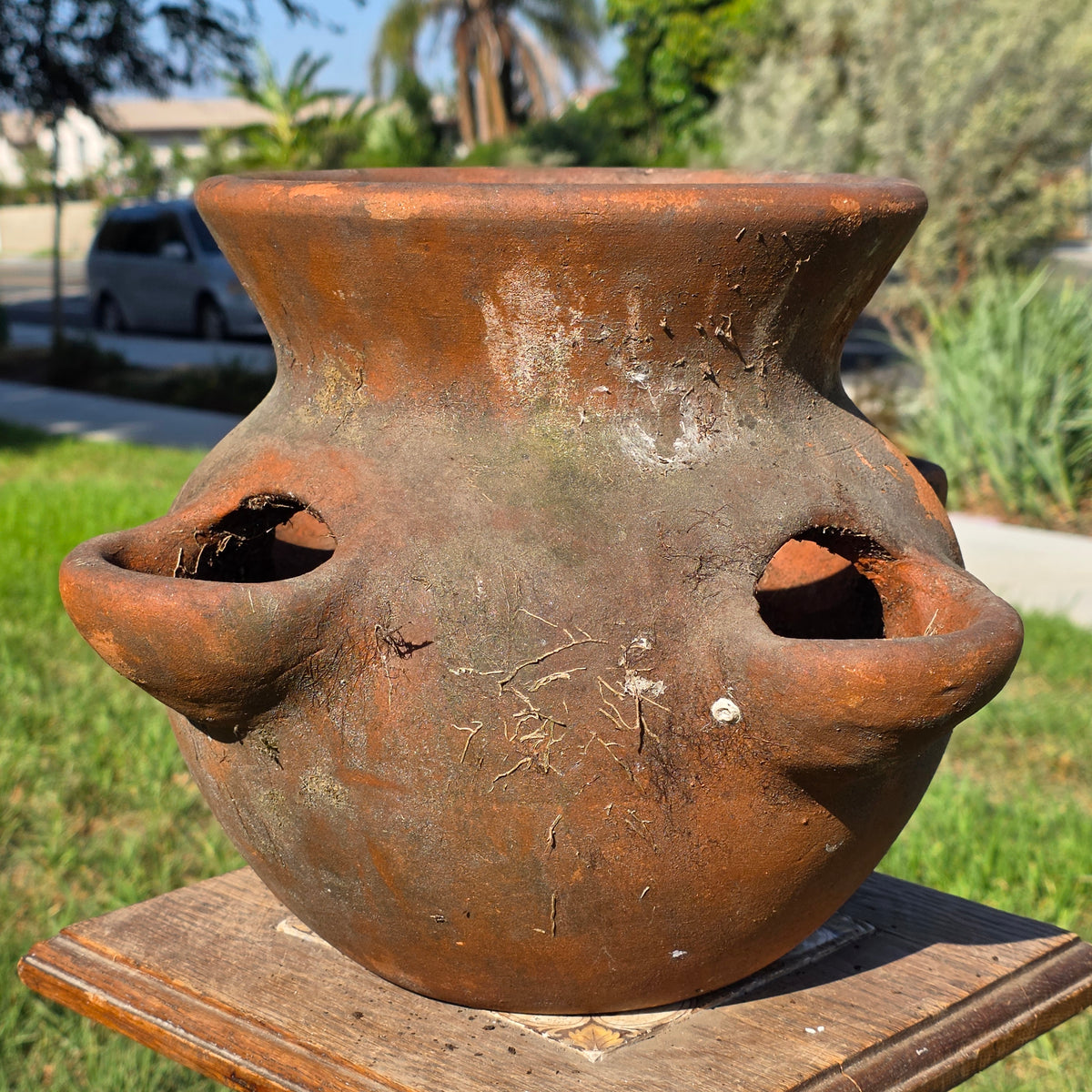 Vtg Mexico Terracotta Strawberry Planter Pot 4 Pocket Clay Herb Jar Rustic 10"