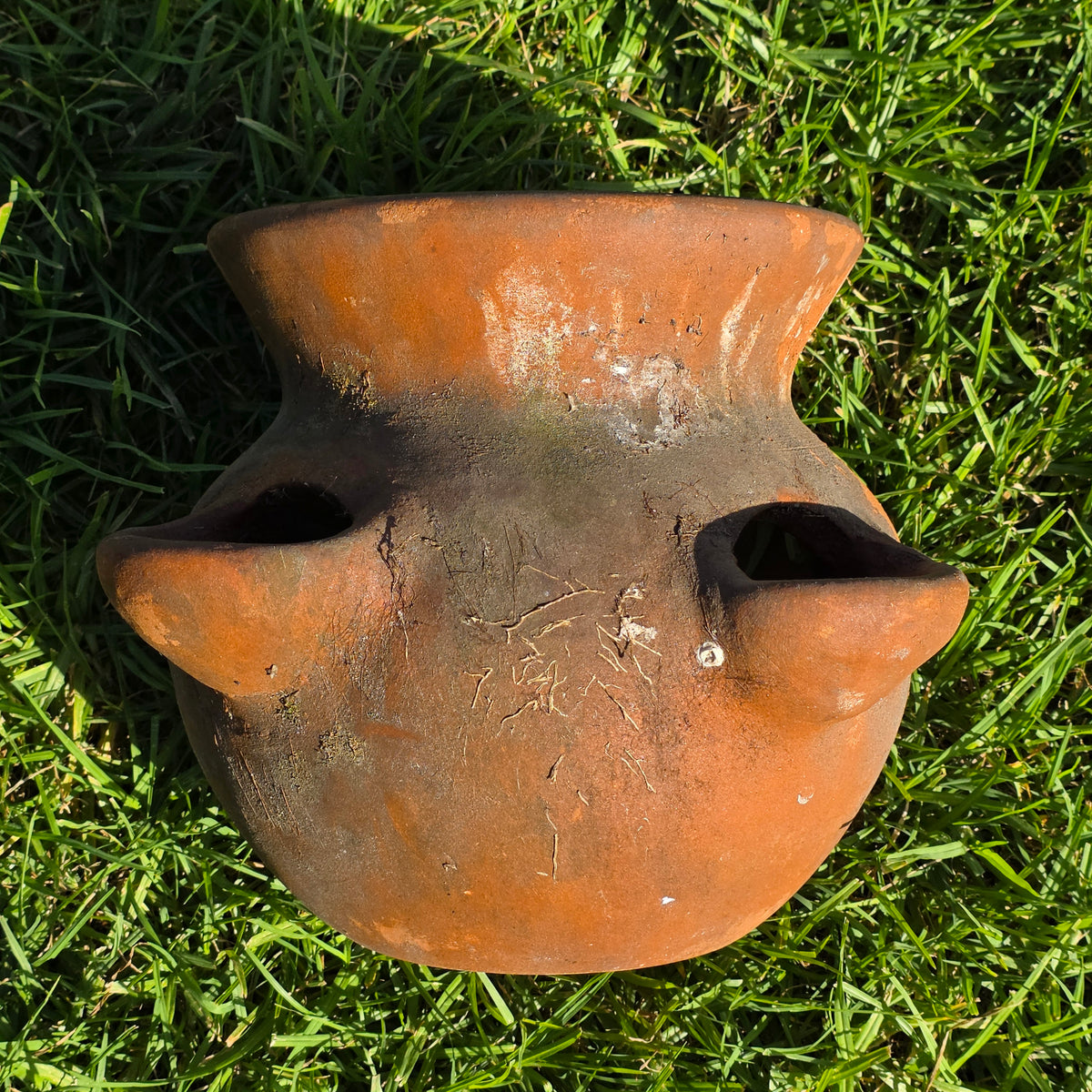 Vtg Mexico Terracotta Strawberry Planter Pot 4 Pocket Clay Herb Jar Rustic 10"
