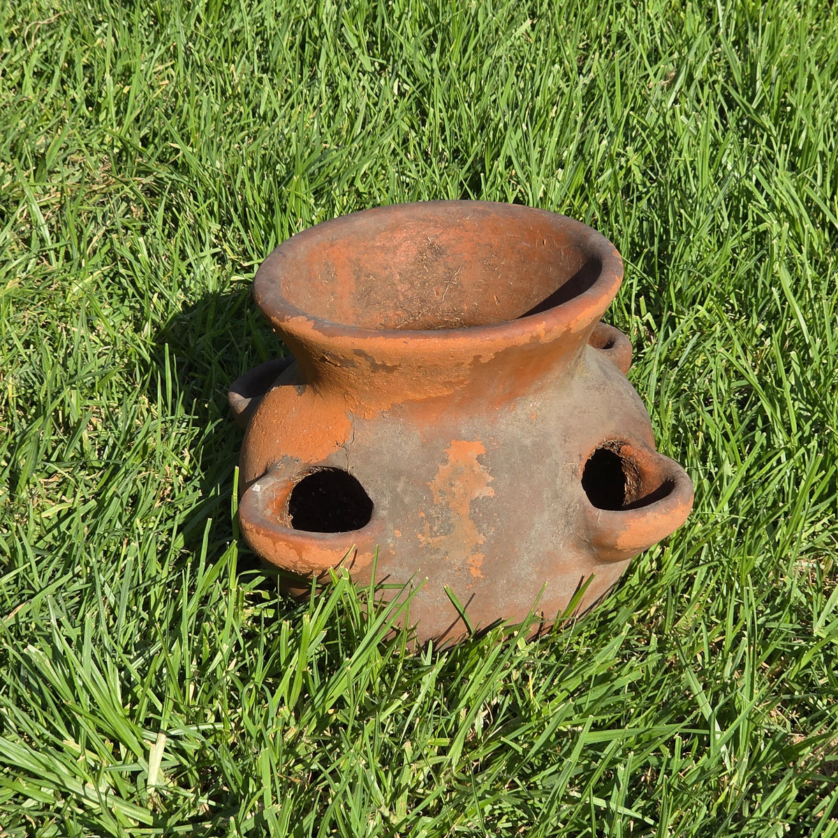 Vtg Mexico Terracotta Strawberry Planter Pot 4 Pocket Clay Herb Jar Rustic 10"