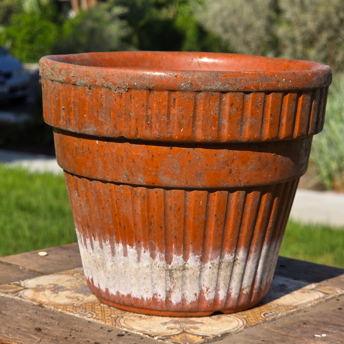Vintage Terracotta Clay Planter Pot Ribbed Fluted Orange Garden Flower 6"