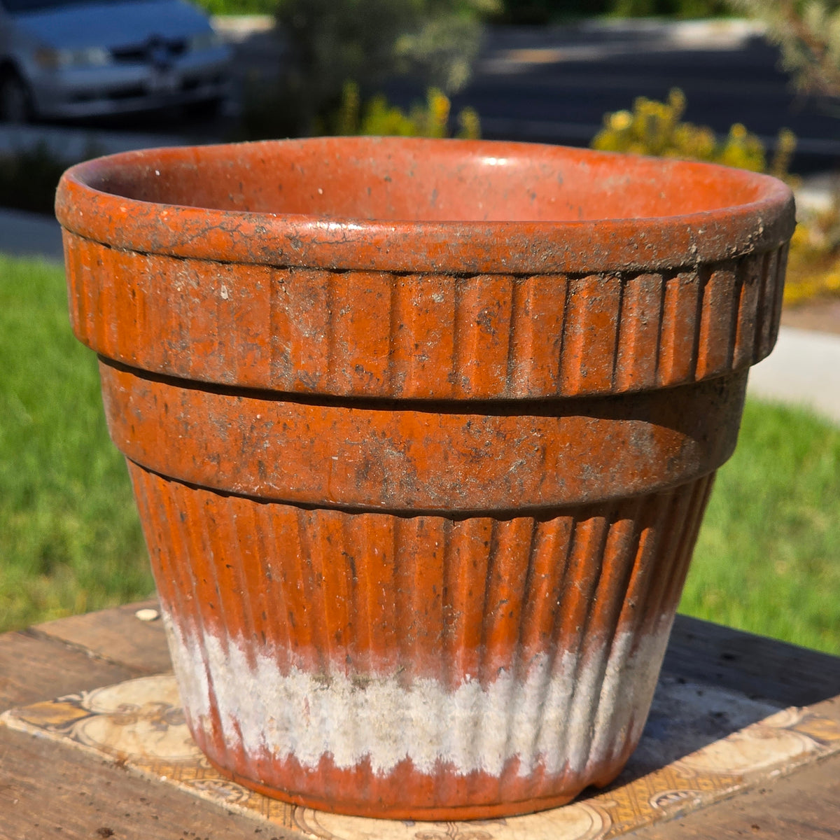 Vintage Terracotta Clay Planter Pot Ribbed Fluted Orange Garden Flower 6"
