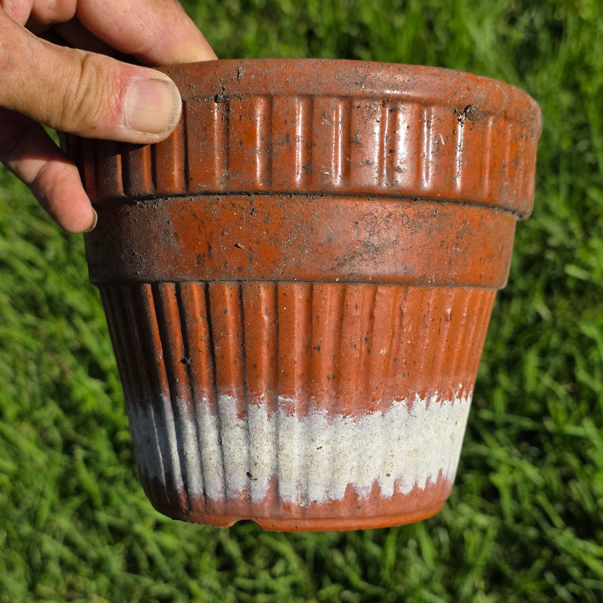 Vintage Terracotta Clay Planter Pot Ribbed Fluted Orange Garden Flower 6"