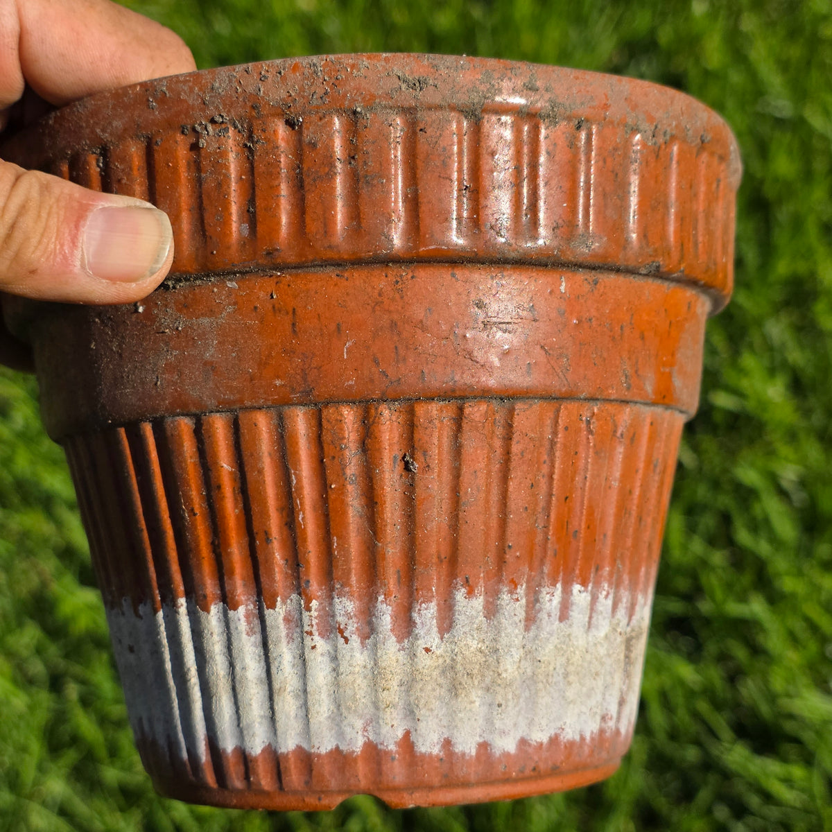 Vintage Terracotta Clay Planter Pot Ribbed Fluted Orange Garden Flower 6"