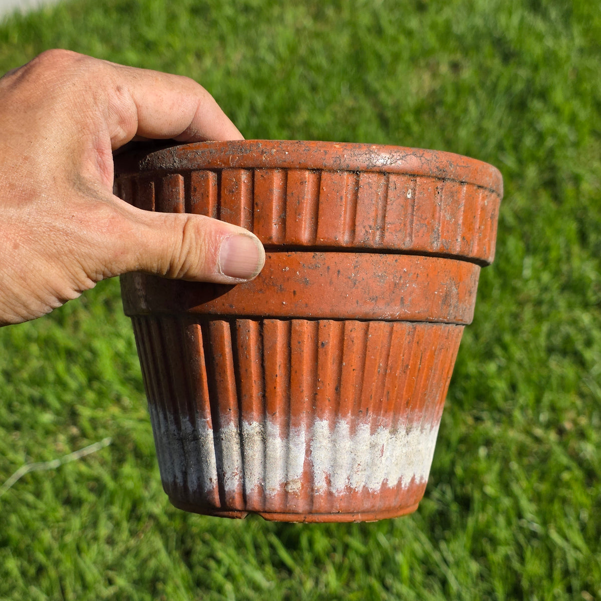 Vintage Terracotta Clay Planter Pot Ribbed Fluted Orange Garden Flower 6"