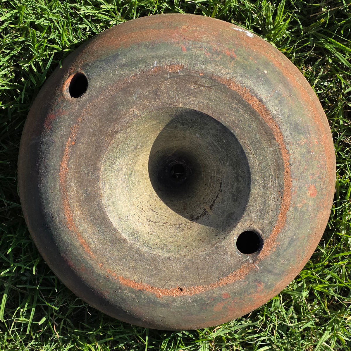 Vintage Terracotta Clay Garden Hose Holder Large Low Planter Bowl Pot Carved 19"