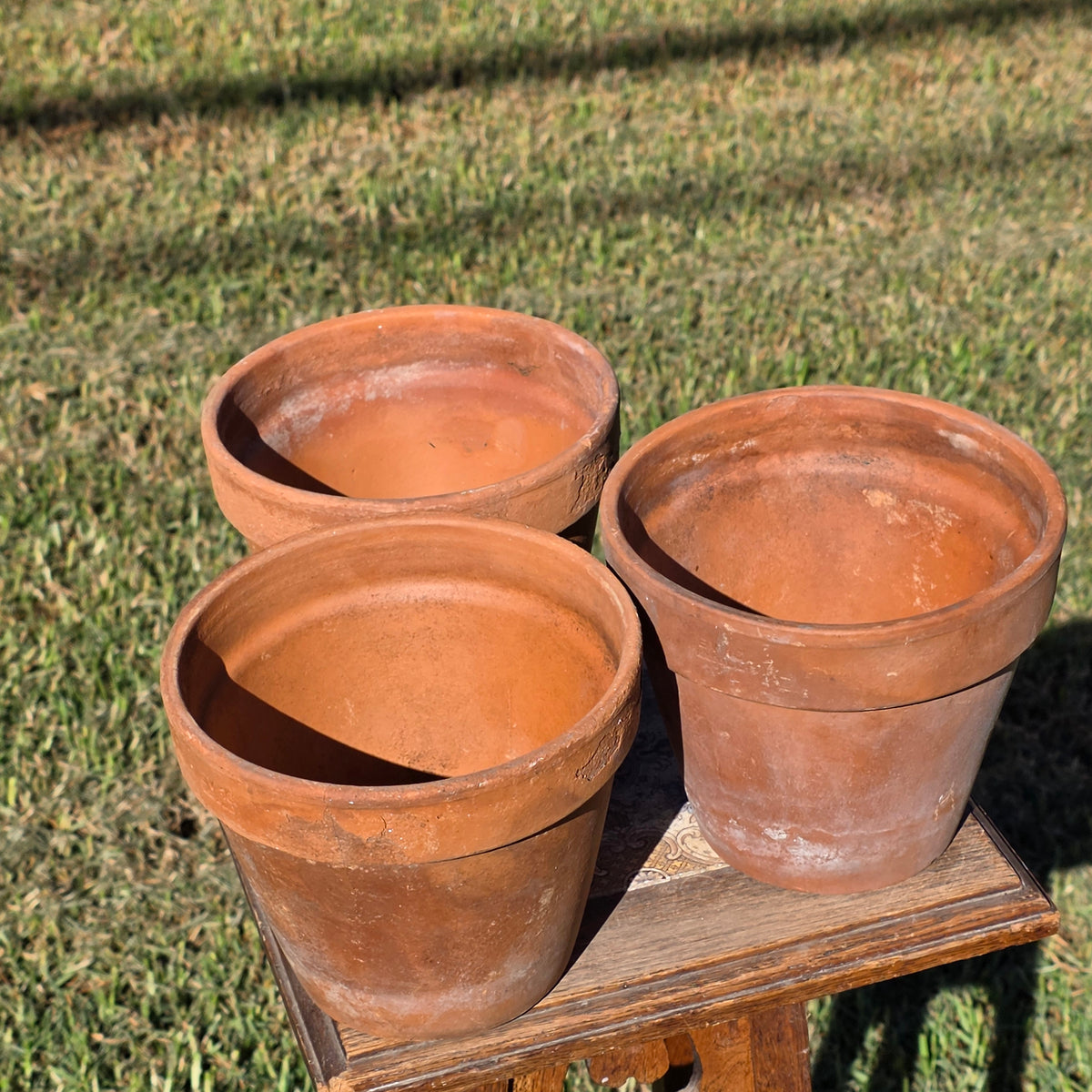 3 Vtg Euganea Vasi Italy Terracotta Planter Pot Lot EV 16 Aged Clay Flowerpot