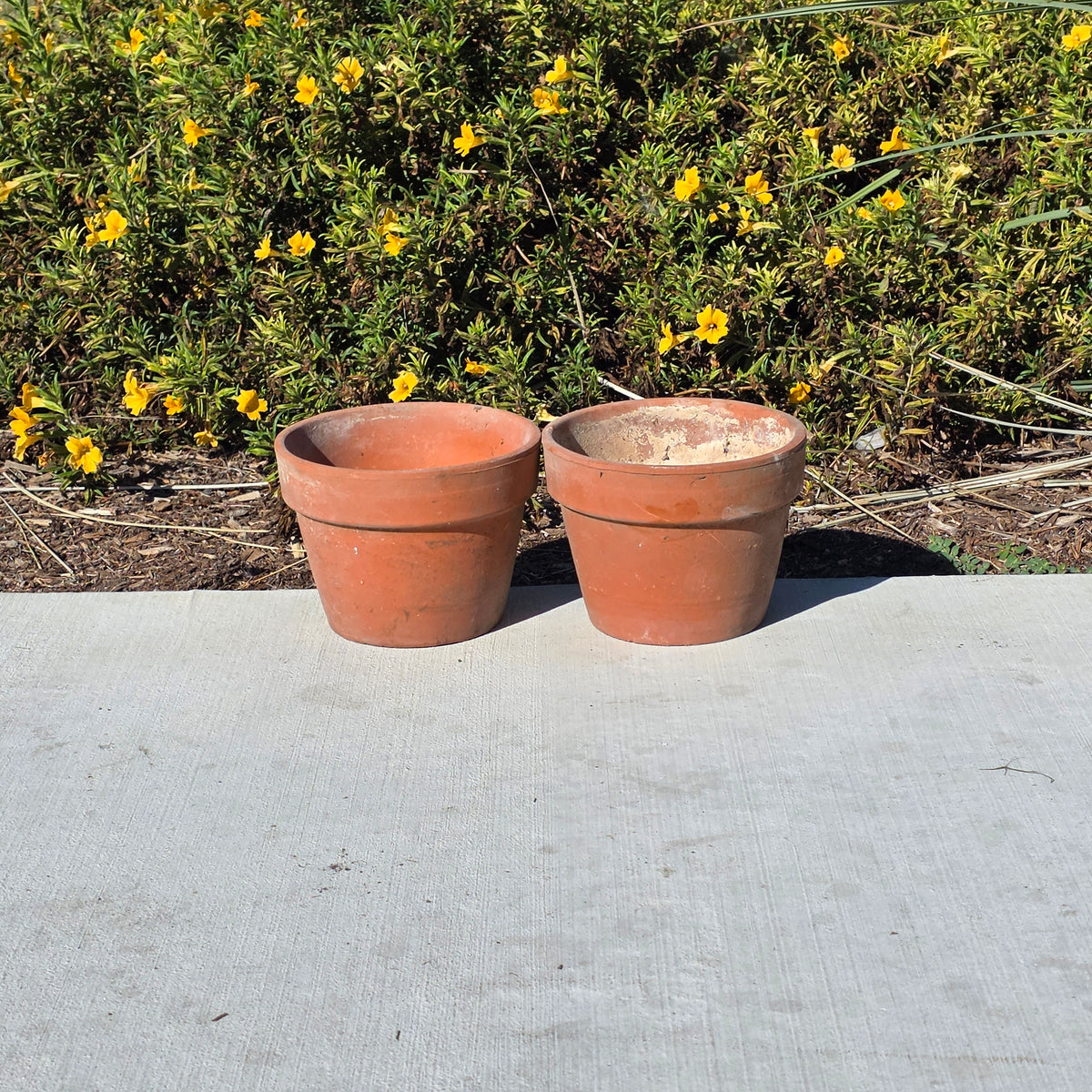 Vintage Terracotta Clay Flower Pots Set of 2 Aged Weathered Garden Planters 7"
