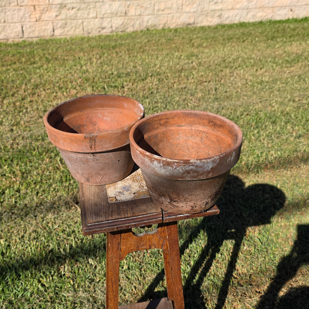 Set of 2 Vintage DeRoma Terracotta Pot 8.5" Italy Clay Planter Garden Aged Pair