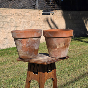 Set of 2 Vintage EV Italy Terracotta Pot 8.75" Clay Planter Garden Aged Pair