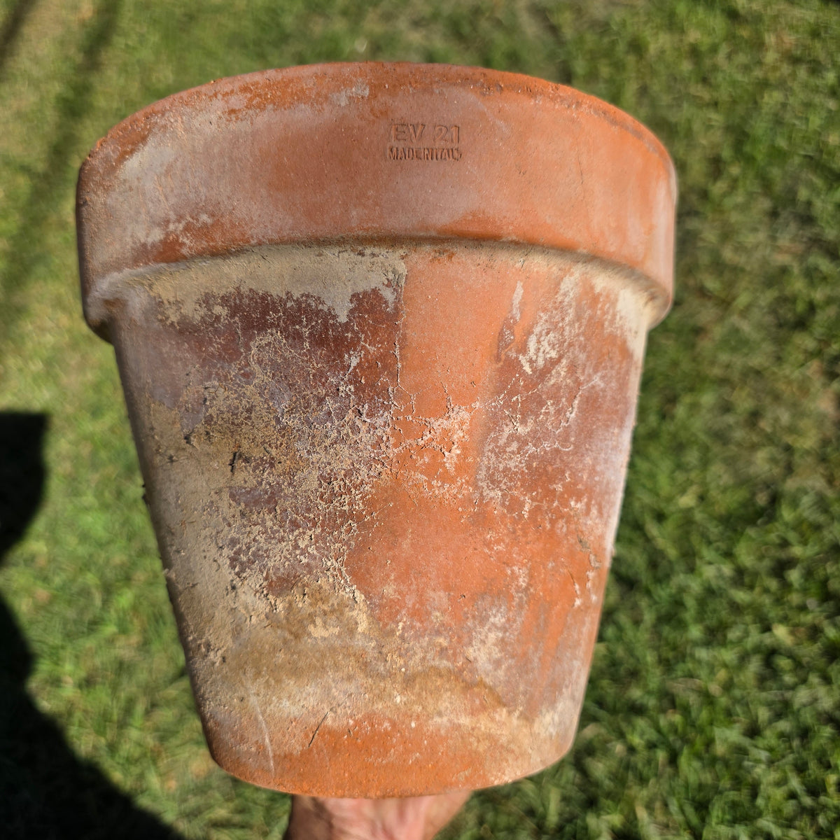 Set of 2 Vintage EV Italy Terracotta Pot 8.75" Clay Planter Garden Aged Pair