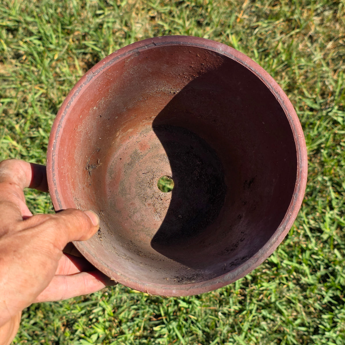 Vtg Terracotta Color Thick Wall Flower Pot Heavy Composite Round Planter Garden