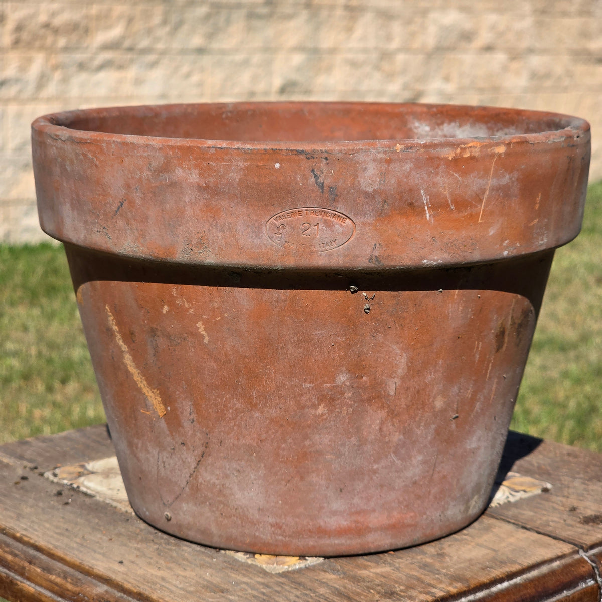 Vtg Vaserie Trevigiane Terracotta Flower Pot Italy Signed Round Planter 21 8"