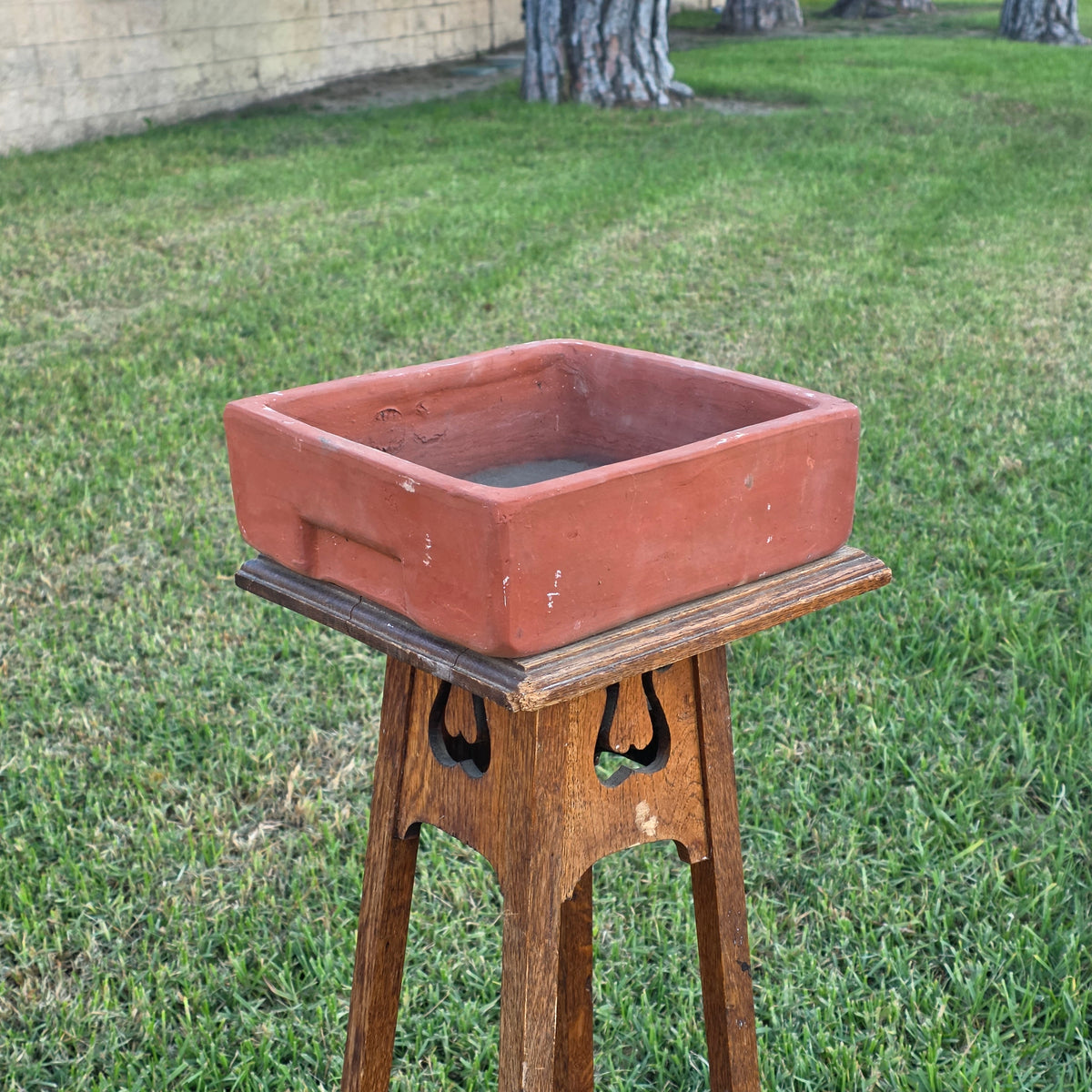 Vtg Terracotta Bonsai Pot Square Clay Planter Hand Tree Maker Mark Garden 10"