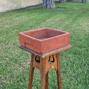 Vtg Terracotta Bonsai Pot Square Clay Planter Hand Tree Maker Mark Garden 10"
