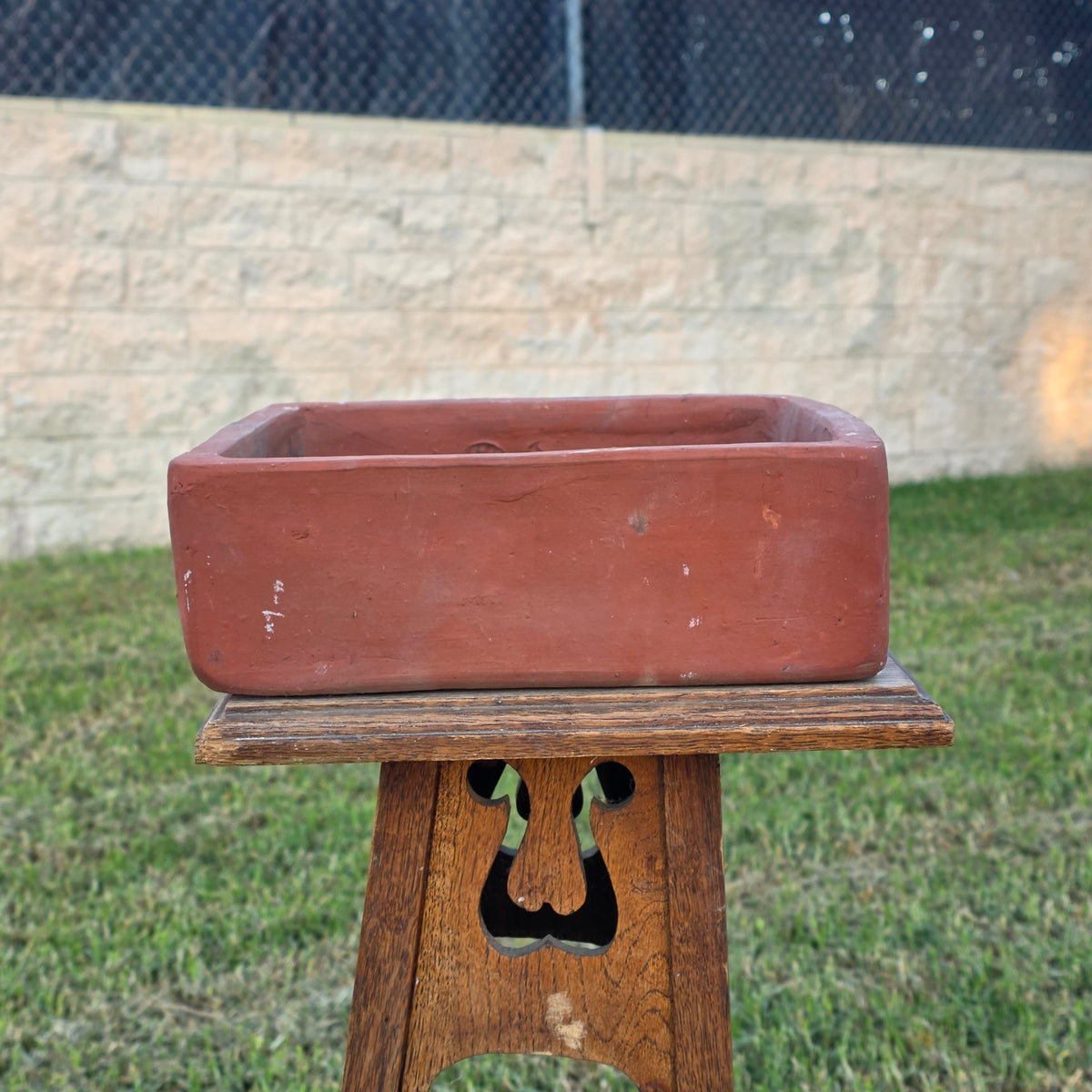 Vtg Terracotta Bonsai Pot Square Clay Planter Hand Tree Maker Mark Garden 10"